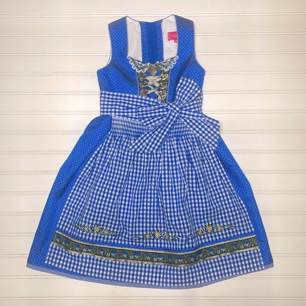 KRUGER MADL Authentic German Blue Polka Dot Drindl Dress